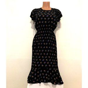 GAP Short Sleeve Floral Ruched Black Dress XS